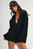 Oversized Raw Edge Knit Jacket in Black