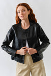 Faux Leather Jacket with Whipstitch Edge in Black