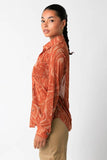 Mesh Blouse with Wave Print in Orange