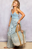 Crochet Woven Tote Bag with Dotted Texture in Ivory Sky Multicolor