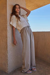 Crochet Knit Short Sleeve Sweater in Cream