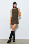 Boatneck Mini Dress in Brown Multicolor