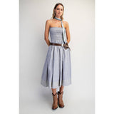 100% Cotton Strapless Smocked Midi Dress in Carolina Blue