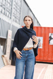Asymmetrical Ribbed Knit Poncho in Olive