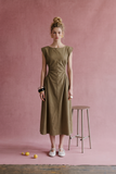 Ruched Waist Midi Dress in Black