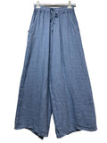 100% Linen Wide Leg Palazzo Pants in White
