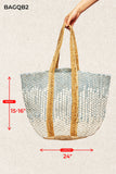 Crochet Woven Tote Bag with Dotted Texture in Ivory Sky Multicolor
