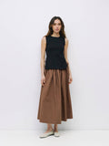 Midi Skirt with Side Waist Ties in Brown