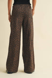 Leopard Print Wide Leg Denim Track Pants