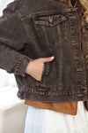 Vintage Oversized Washed Denim Trucker Jacket in Brown
