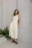 Sleeveless Smocked Midi Dress in Cream
