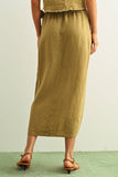 100% Linen Raw Hem Wrap Skirt in Olive
