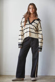 100% Cotton French Terry Side Contrast Trim Pants in Black Cream