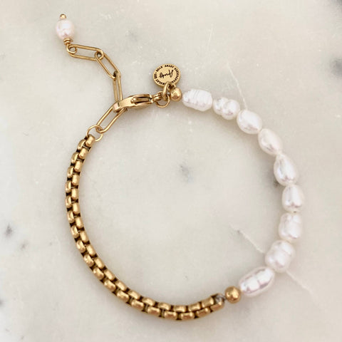 18K Gold Plated Stainless Steel Pearl Bracelet