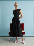 Ruched Waist Midi Dress in Black