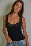 Knit Seamless Ribbed Tank Top with Lace Trim in Cabernet Red