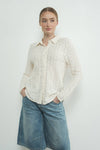 Floral Lace Button-Down Shirt in Off White