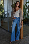Knit Folded Quarter Sleeve Sweater Cardigan in Mocha