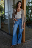 Knit Folded Quarter Sleeve Sweater Cardigan in Mocha