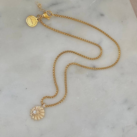 18K Gold Plated Over Stainless Steel Sunburst Sunrise Necklace