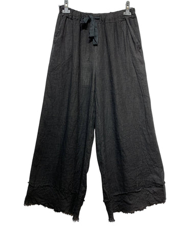 100% Linen Pants with Frayed Ankle in Black