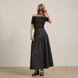 Denim Maxi Skirt in Washed Black