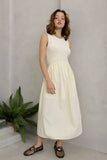Sleeveless Smocked Midi Dress in Cream