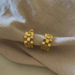 18K Gold Plated Over Stainless Steel Watch Band Style Hoop Earrings