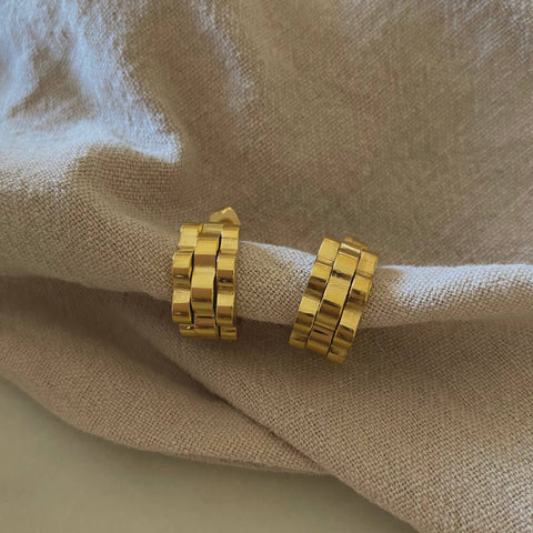 18K Gold Plated Over Stainless Steel Watch Band Style Hoop Earrings
