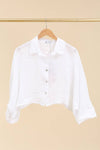 100% Linen Collared Crop Shirt in White