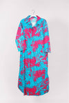 Maxi Caftan Shirt Dress with Blue & Pink Coral Print