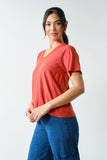 Cotton Blend V-Neck Tee in Blushed Brick