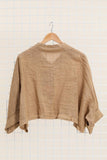 100% Linen Collared Crop Shirt in Beige