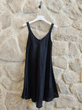 100% Linen Thin Strap Dress in Black