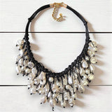 Pearl Bib Necklace with Leather Cord