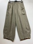 100% Linen Striped Trousers in Pink