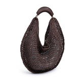 Crochet-Woven Crescent Hobo Bag in Chocolate