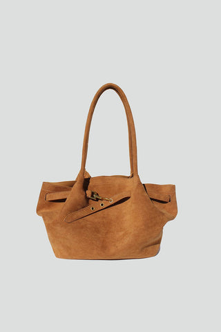 Faux Suede Shoulder Bag in Brown