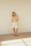100% Cotton Textured Knit Tee in Cream