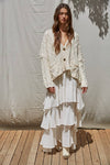 Cable Knit V-Neck Long Sleeve Sweater Cardigan in Natural