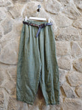100% Linen Pants with Belt in White