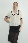 Contrast Edge Collar Blouse in Cream