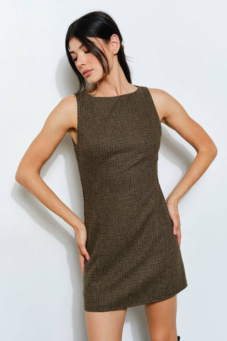 Boatneck Mini Dress in Brown Multicolor