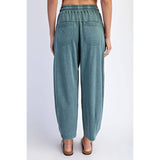 Cotton Blend Mineral Washed Barrel Pant in Jungle Green