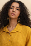 100% Linen Collared Crop Shirt in Beige