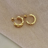 18K Gold Plated Over Stainless Steel Watch Band Style Hoop Earrings