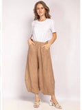 100% Linen Barrel Pants in Beige