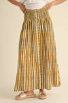 S4018   SMOCKING WAIST WITH FAKE BUTTON FRONT PRINT SKIRT: LEMON GRASS / S