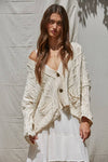 Cable Knit V-Neck Long Sleeve Sweater Cardigan in Natural