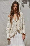 Cable Knit V-Neck Long Sleeve Sweater Cardigan in Natural